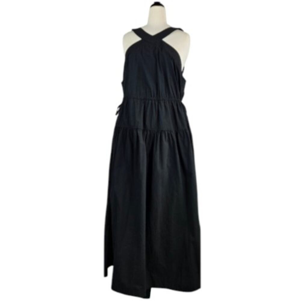 NWT Madewell Halter Tiered Poplin Midi Dress Black Size 14